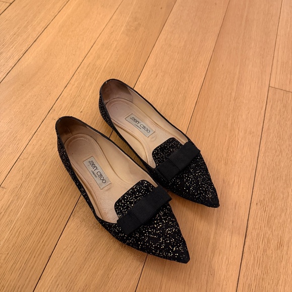 Jimmy Choo - Black Suede Glitter Gala Pointed Toe Flat - Size 38.5 - Picture 7 of 7